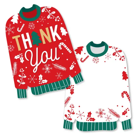 Big Dot of Happiness Christmas Pajamas - Shaped Thank You Cards - Holiday Plaid PJ Party Thank You Note Cards with Envelopes - Set of 12 {1}