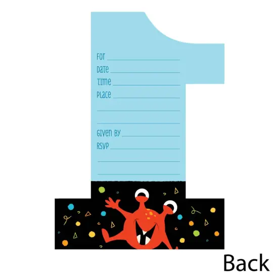 Big Dot of Happiness 1st Birthday Monster Bash - Shaped Fill-in Invites - Little Monster First Birthday Party Invite Cards with Envelopes - Set of 12 {4}