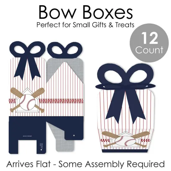 Big Dot of Happiness Batter Up - Baseball - Square Favor Gift Boxes - Baby Shower or Birthday Party Bow Boxes - Set of 12 {7}
