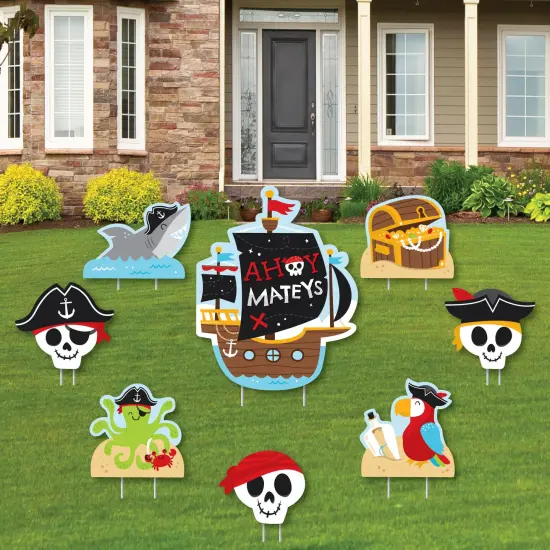 Big Dot of Happiness Pirate Ship Adventures - Yard Sign and Outdoor Lawn Decorations - Skull Birthday Party Yard Signs - Set of 8 {1}