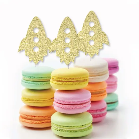 Big Dot of Happiness Gold Glitter Rocket Ship - No-Mess Real Gold Glitter Cut-Outs - Outer Space Baby Shower or Birthday Party Confetti - Set of 24 {6}