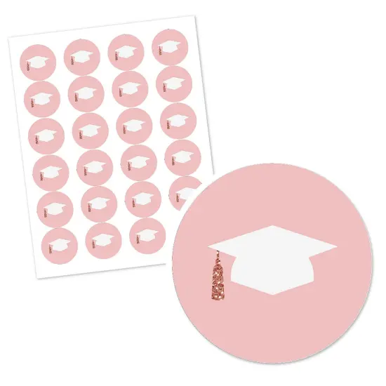 Big Dot of Happiness Rose Gold Grad - Graduation Party Circle Sticker Labels - 24 Count {3}