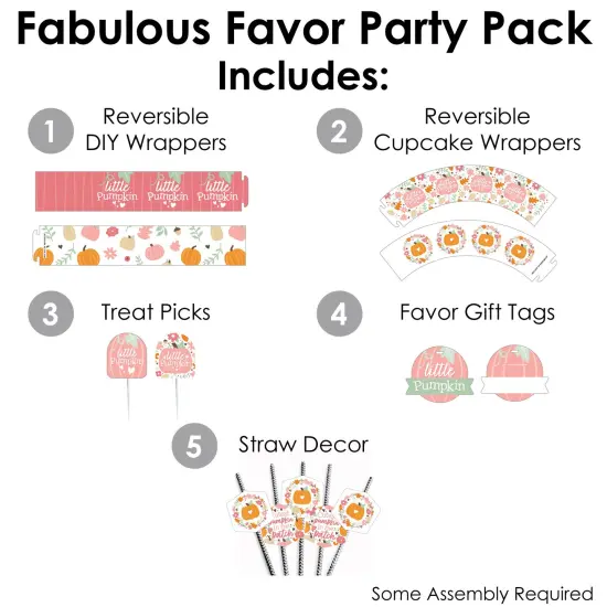 Big Dot of Happiness Girl Little Pumpkin - Fall Birthday Party or Baby Shower Favors and Cupcake Kit - Fabulous Favor Party Pack - 100 Pieces {3}