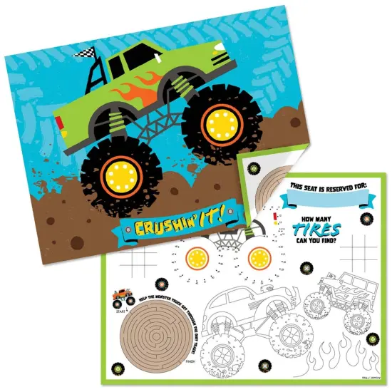 Big Dot of Happiness Smash and Crash - Monster Truck - Paper Boy Birthday Party Coloring Sheets - Activity Placemats - Set of 16 {1}