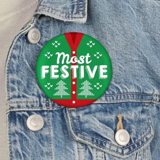 Big Dot of Happiness Ugly Sweater - 3 inch Holiday and Christmas Party Badge - Pinback Buttons - Set of 8 {4}