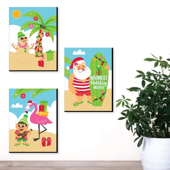 Big Dot of Happiness Tropical Christmas - Beach Santa Holiday Wall Art Room Decor - 7.5 x 10 inches - Set of 3 Prints {3}