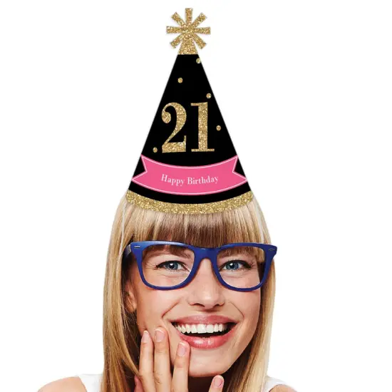 Big Dot of Happiness Finally 21 Girl - 21st Birthday - Cone Happy Birthday Party Hats for Adults - Set of 8 (Standard Size) {3}