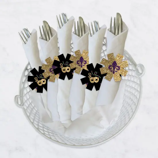 Big Dot of Happiness Mardi Gras - Masquerade Party Paper Napkin Holder - Napkin Rings - Set of 24 {4}