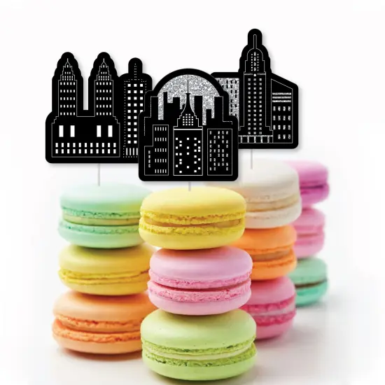 Big Dot of Happiness Nighttime City Skyline - Dessert Cupcake Toppers - New York Party Clear Treat Picks - Set of 24 {6}