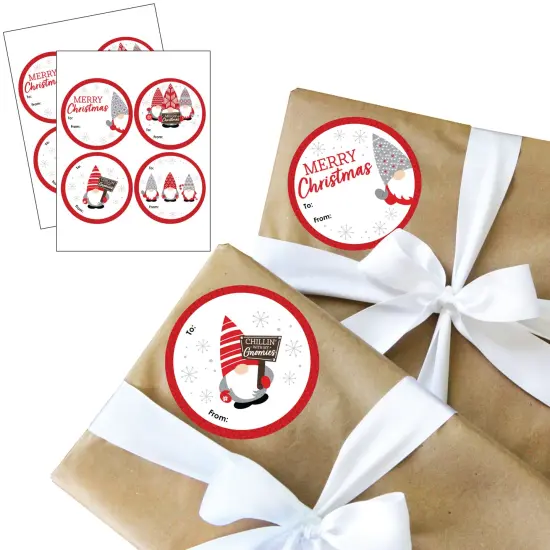 Big Dot of Happiness Christmas Gnomes - Round Holiday Party To and From Gift Tags - Large Stickers - Set of 8 {1}