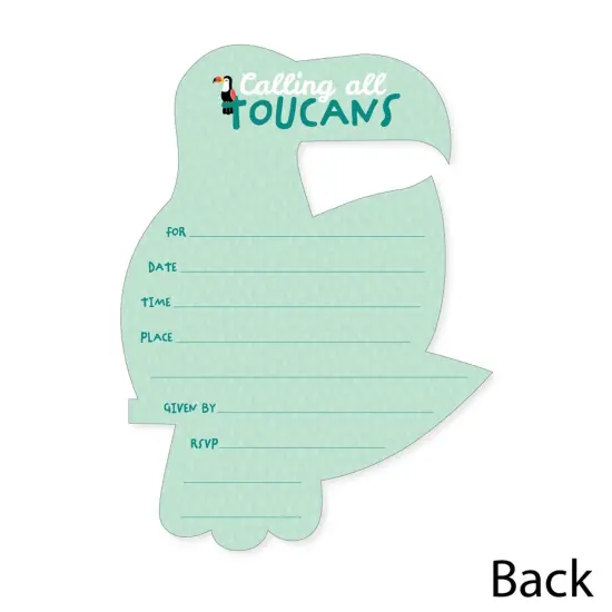 Big Dot of Happiness Calling All Toucans - Shaped Fill-In Invitations - Tropical Bird Baby Shower or Birthday Party Invitation Cards with Envelopes - Set of 12 {6}