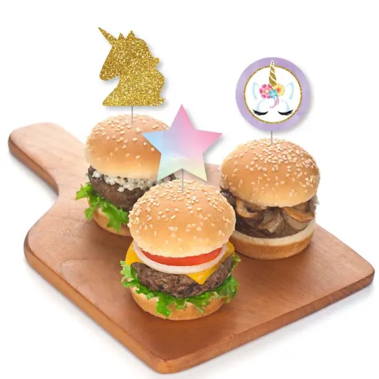 Big Dot of Happiness Rainbow Unicorn - Dessert Cupcake Toppers - Magical Unicorn Baby Shower or Birthday Party Clear Treat Picks - Set of 24 {4}