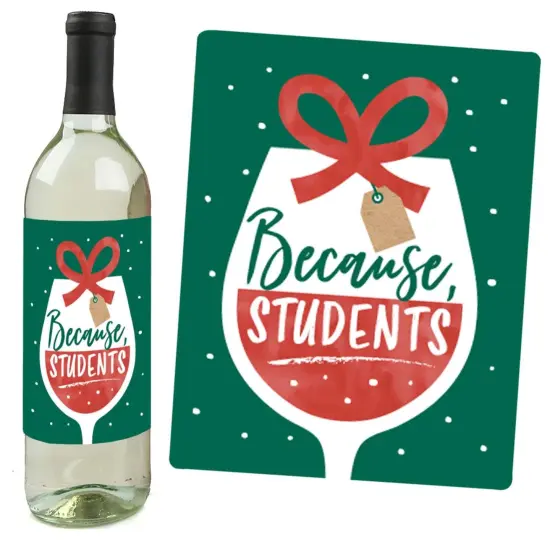 Big Dot of Happiness Teacher Holiday Presents - Teacher Appreciation Christmas Gifts Decor for Women and Men - Wine Bottle Label Stickers - Set of 4 {6}