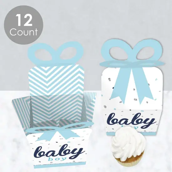 Big Dot of Happiness Hello Little One - Blue and Silver - Square Favor Gift Boxes - Boy Baby Shower Bow Boxes - Set of 12 {4}
