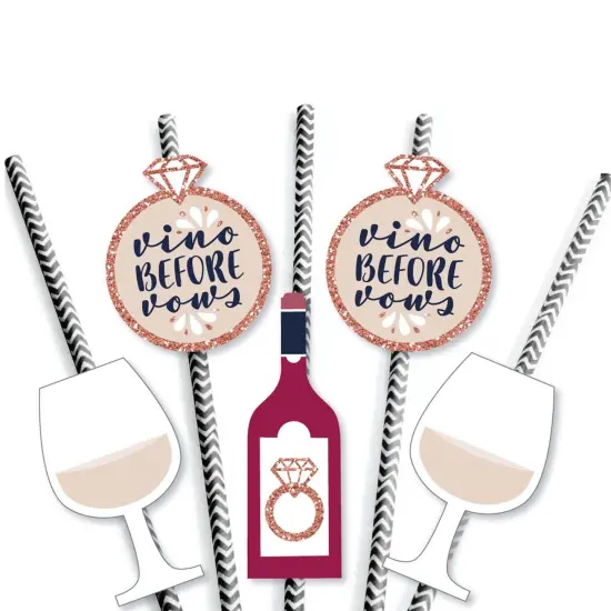 Big Dot of Happiness Vino Before Vows - Paper Straw Decor - Winery Bridal Shower or Bachelorette Party Striped Decorative Straws - Set of 24 {7}