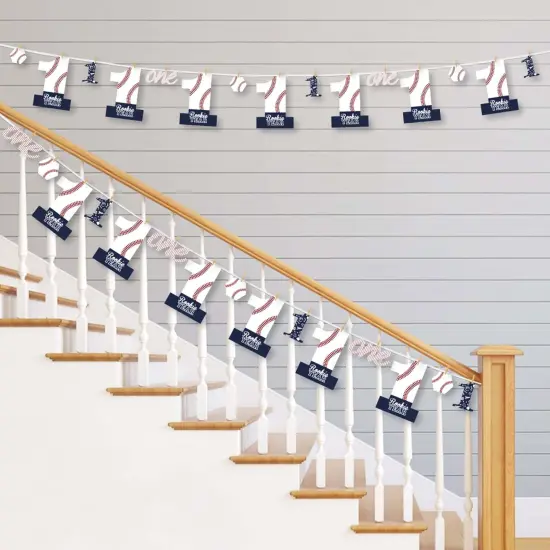 Big Dot of Happiness 1st Birthday Batter Up - Baseball - First Birthday Party DIY Decorations - Clothespin Garland Banner - 44 Pieces {3}