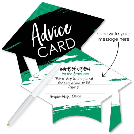 Big Dot of Happiness Green Grad - Best is Yet to Come - Green Grad Cap Wish Card Graduation Party Activities - Shaped Advice Cards Games - Set of 20 {3}
