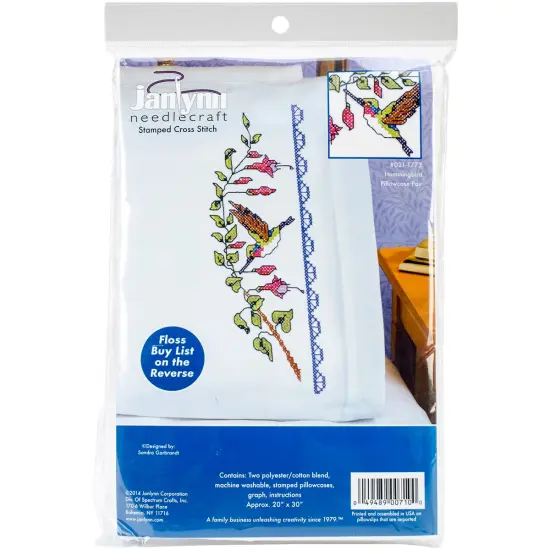 Janlynn Stamped Cross Stitch Pillowcase Pair 20"X30"-Hummingbird {1}