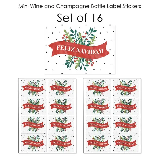Big Dot of Happiness Feliz Navidad - Mini Wine and Champagne Bottle Label Stickers - Spanish Christmas Party Favor Gift for Women and Men - Set of 16 {7}