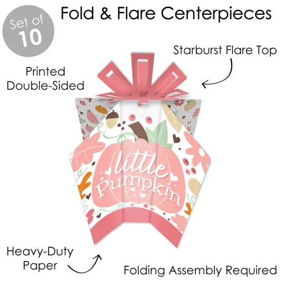 Big Dot of Happiness Girl Little Pumpkin - Table Decorations - Fall Birthday Party or Baby Shower Fold and Flare Centerpieces - 10 Count {6}