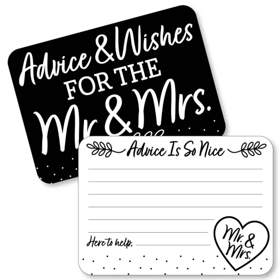 Big Dot of Happiness Mr. and Mrs. - Wish Card Black and White Wedding or Bridal Shower Activities - Shaped Advice Cards Game - Set of 20 {1}