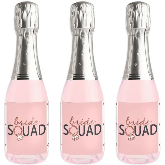 Big Dot of Happiness Bride Squad - Mini Wine & Champagne Bottle Label Stickers - Rose Gold Bridal Shower or Bachelorette Party Favor Gift - Set of 16 {1}
