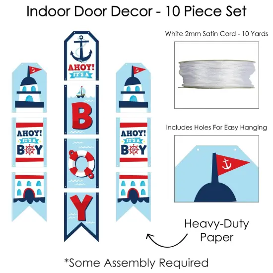 Big Dot of Happiness Ahoy It's a Boy - Hanging Vertical Paper Door Banners - Nautical Baby Shower Wall Decoration Kit - Indoor Door Decor {6}