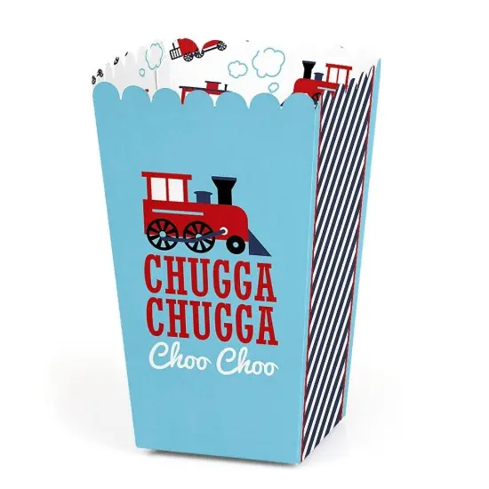 Big Dot of Happiness Railroad Party Crossing - Steam Train Birthday Party or Baby Shower Favor Popcorn Treat Boxes - Set of 12 {1}