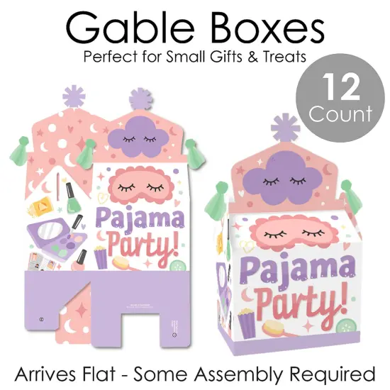 Big Dot of Happiness Pajama Slumber Party - Treat Box Party Favors - Girls Sleepover Birthday Party Goodie Gable Boxes - Set of 12 {7}