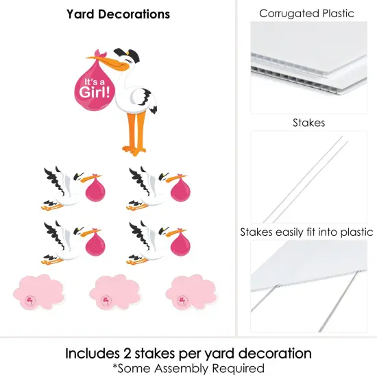 Big Dot of Happiness Girl Special Delivery - Baby Announcement Yard Sign & Outdoor Lawn Decor - It's a Girl Stork Baby Shower Yard Signs - Set of 8 {6}