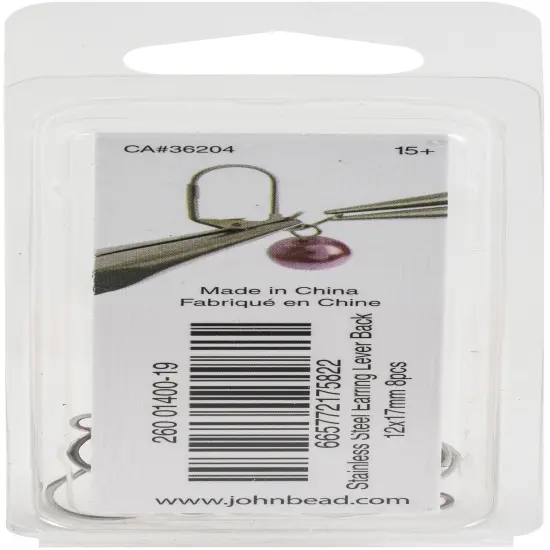 John Bead Stainless Steel Earring Lever Back 8/Pkg-12x17mm {3}