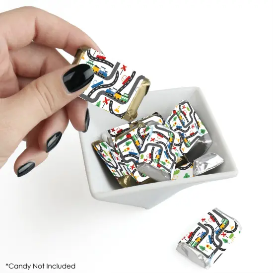 Big Dot of Happiness Cars, Trains, and Airplanes - Mini Candy Bar Wrapper Stickers - Transportation Birthday Party Small Favors - 40 Count {3}