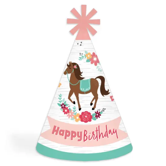 Big Dot of Happiness Run Wild Horses - Cone Happy Birthday Party Hats for Kids and Adults - Set of 8 (Standard Size) {1}