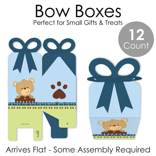 Big Dot of Happiness Baby Boy Teddy Bear - Square Favor Gift Boxes - Baby Shower Bow Boxes - Set of 12 {7}
