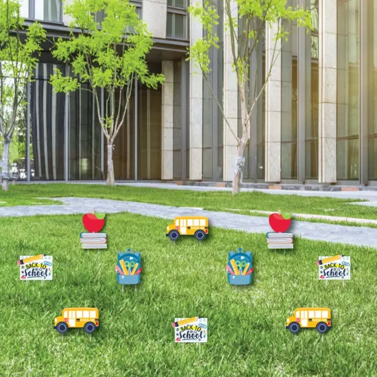 Big Dot of Happiness Back to School - Backpack, School Bus, Apple on Books Lawn Decor - Outdoor First Day of School Classroom Yard Decorations - 10 Pc {3}