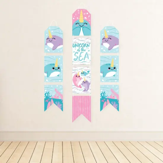 Big Dot of Happiness Narwhal Girl - Hanging Vertical Paper Door Banners - Under The Sea Baby Shower Birthday Party Wall Decor Kit - Indoor Door Decor {4}