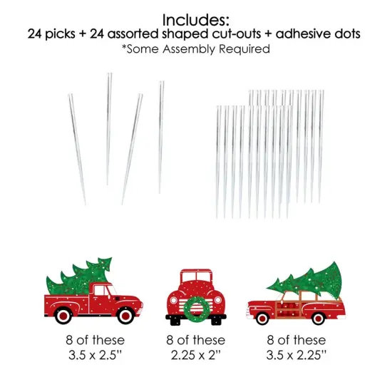 Big Dot of Happiness Merry Little Christmas Tree - Dessert Cupcake Toppers - Red Truck and Car Christmas Party Clear Treat Picks - Set of 24 {7}