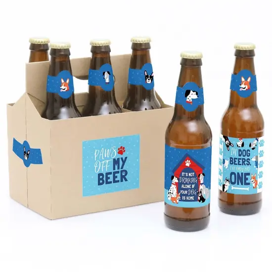 Big Dot of Happiness Pawty Like a Puppy - Dog Baby Shower or Birthday Party Decorations for Women and Men - 6 Beer Bottle Label Stickers and 1 Carrier {1}
