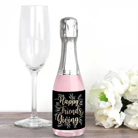 Big Dot of Happiness Elegant Thankful for Friends - Mini Wine & Champagne Bottle Label Stickers - Friendsgiving Thanksgiving Party Favor Gift - 16 Ct {3}