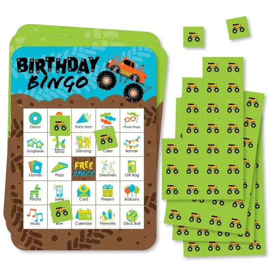 Big Dot of Happiness Smash and Crash - Monster Truck - Picture Bingo Cards and Markers - Boy Birthday Party Bingo Game - Set of 18 {1}