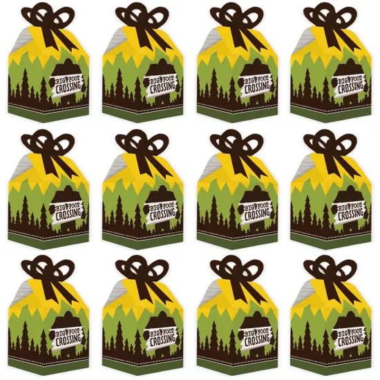 Big Dot of Happiness Sasquatch Crossing - Square Favor Gift Boxes - Bigfoot Party or Birthday Party Bow Boxes - Set of 12 {6}