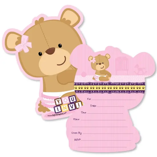 Big Dot of Happiness Baby Girl Teddy Bear - Shaped Fill-in Invitations - Baby Shower Invitation Cards with Envelopes - Set of 12 {1}