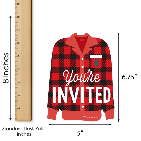 Big Dot of Happiness Christmas Pajamas - Shaped Fill-In Invitations - Holiday Plaid PJ Party Invitation Cards with Envelopes - Set of 12 {7}