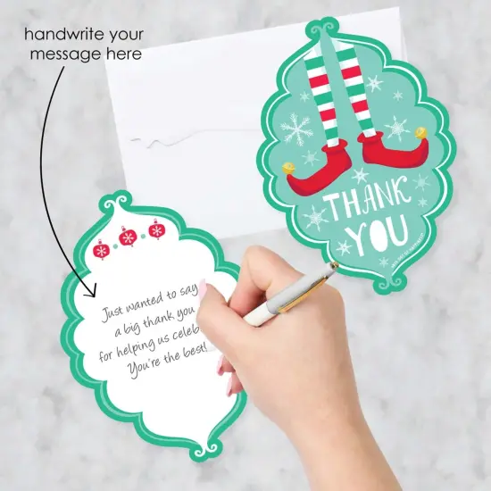 Big Dot of Happiness Elf Squad - Shaped Thank You Cards - Kids Elf Christmas and Birthday Party Shaped Thank You Cards with Envelopes - Set of 12 {3}
