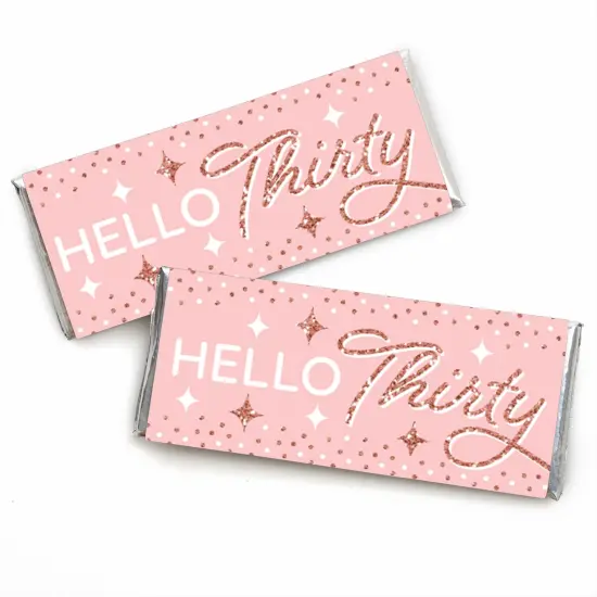 Big Dot of Happiness 30th Pink Rose Gold Birthday - Candy Bar Wrapper Happy Birthday Party Favors - Set of 24 {1}