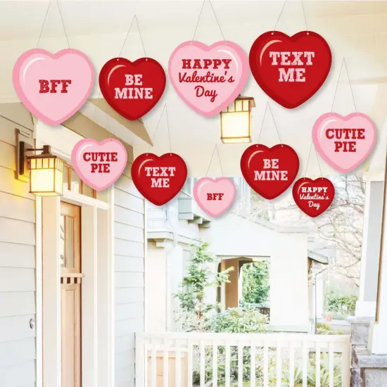 Big Dot of Happiness Hanging Conversation Hearts - Hanging Conversation Hearts - Outdoor Hanging Decor - Valentine's Day Party Decorations - 10 Pieces {1}