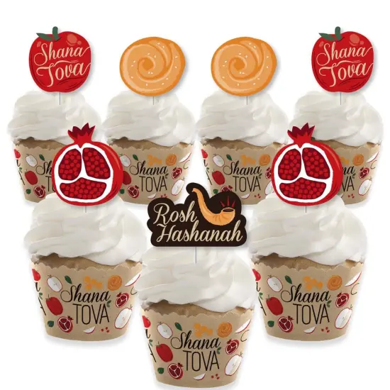 Big Dot of Happiness Rosh Hashanah - Cupcake Decoration - New Year Cupcake Wrappers and Treat Picks Kit - Set of 24 {1}
