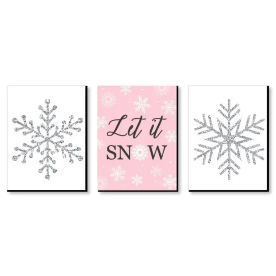 Big Dot of Happiness Pink Winter Wonderland - Christmas Wall Art and Holiday Snowflake Decorations - 7.5 x 10 inches - Set of 3 Prints {1}