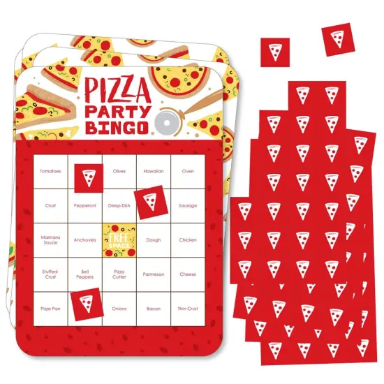 Big Dot of Happiness Pizza Party Time - Bingo Cards and Markers - Baby Shower or Birthday Party Bingo Game - Set of 18 {1}