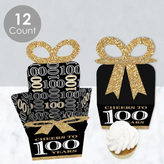 Big Dot of Happiness Adult 100th Birthday - Gold - Square Favor Gift Boxes - Birthday Party Bow Boxes - Set of 12 {4}